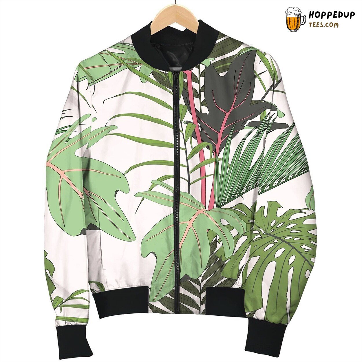 Tropical Bright Green Leaves Seamless Bomber Jacket