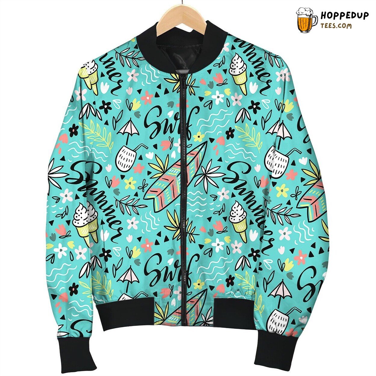 Tropical Bright Seamless Pattern With Surfboard Bomber Jacket