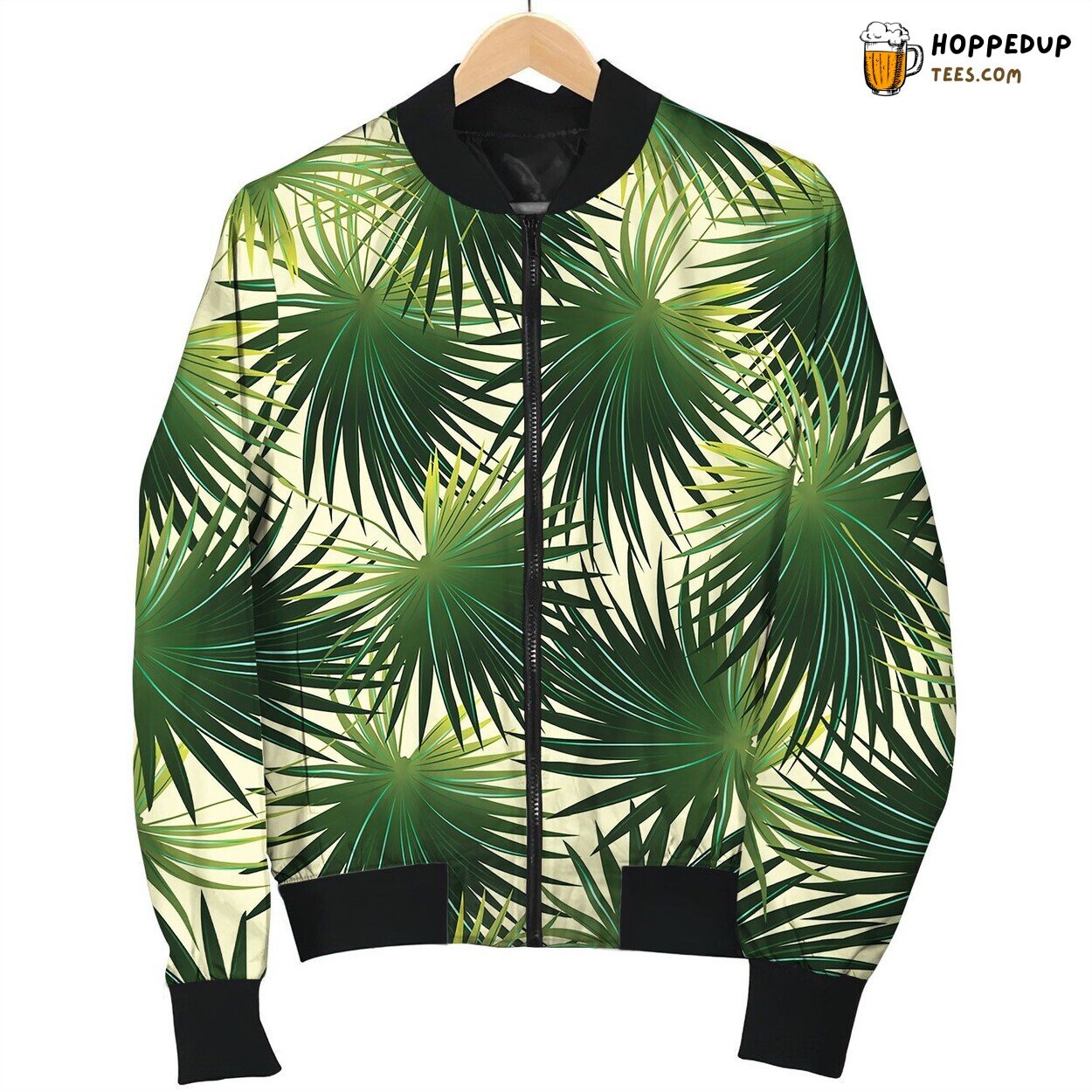 Tropical Cabbage Palm Leaf In A Seamless Pattern Bomber Jacket