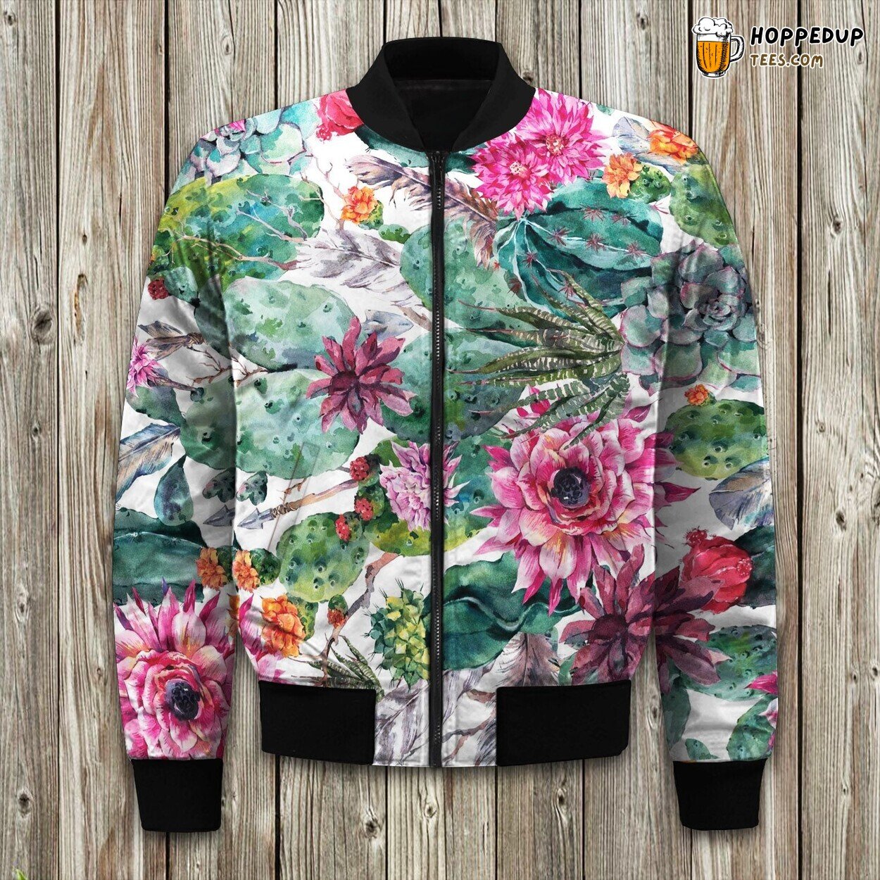 Tropical Cactus Flower Bomber Jacket