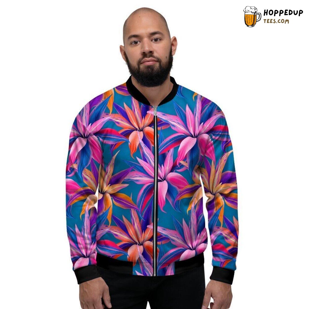 Tropical Cordyline Floral Patterns Men’s Bomber Jacket Exotic Nature Tribute
