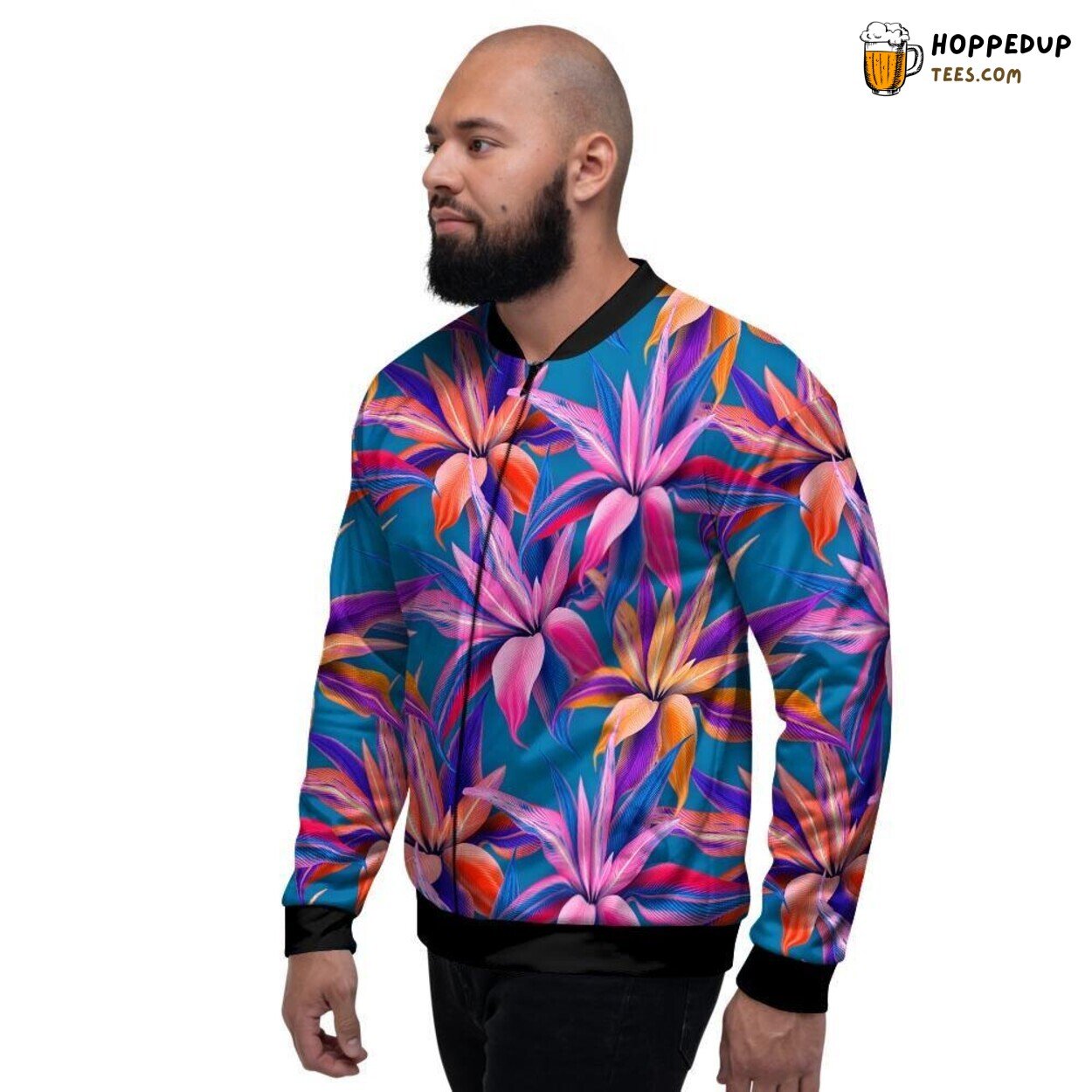 Tropical Cordyline Floral Patterns Men’s Bomber Jacket Exotic Nature Tribute