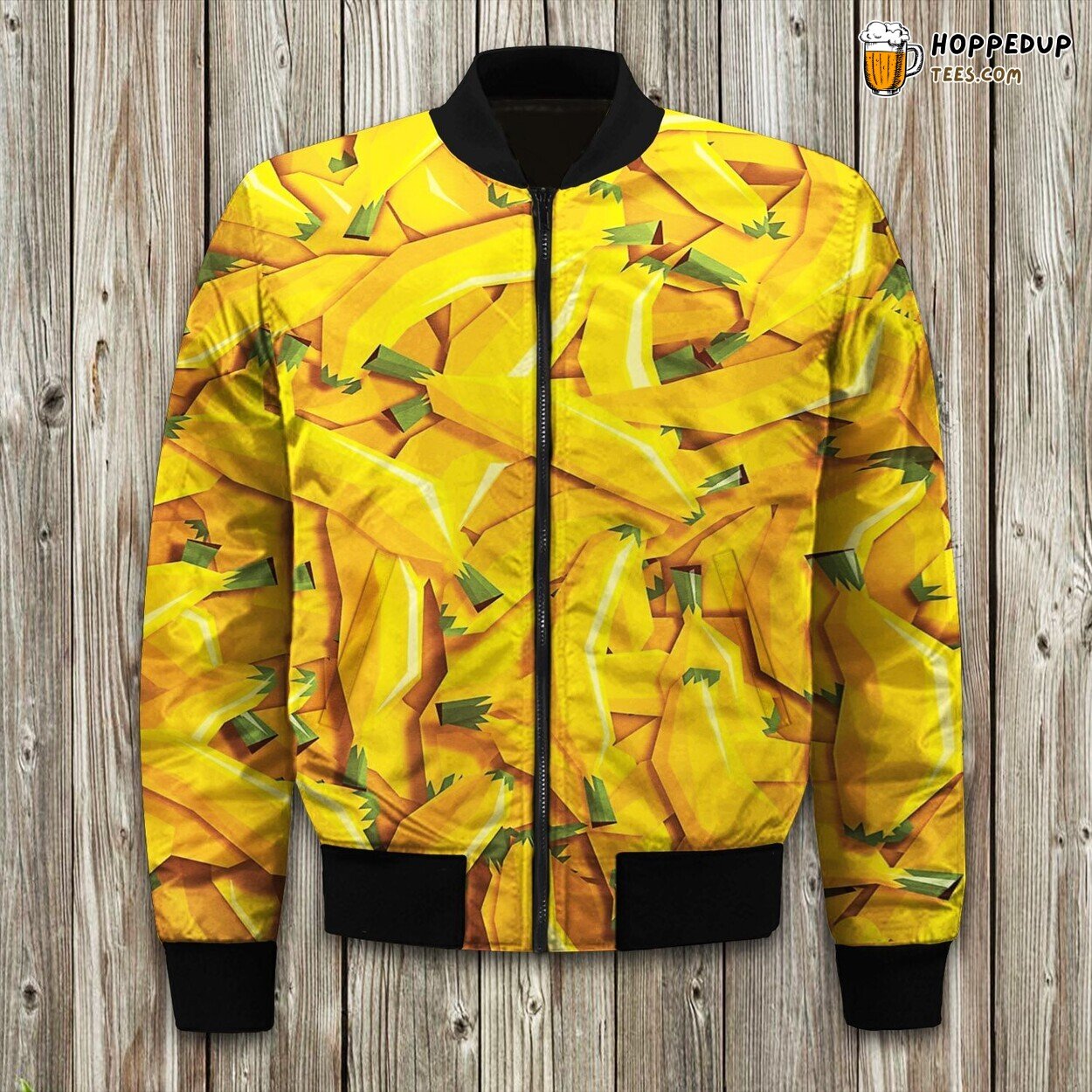 Tropical Delight Banana Print Winter Bomber Jacket Fruit Lover Design