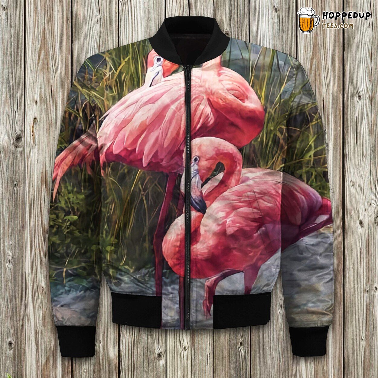Tropical Flamingo Design Bomber Jacket Winter Warmth Elegance