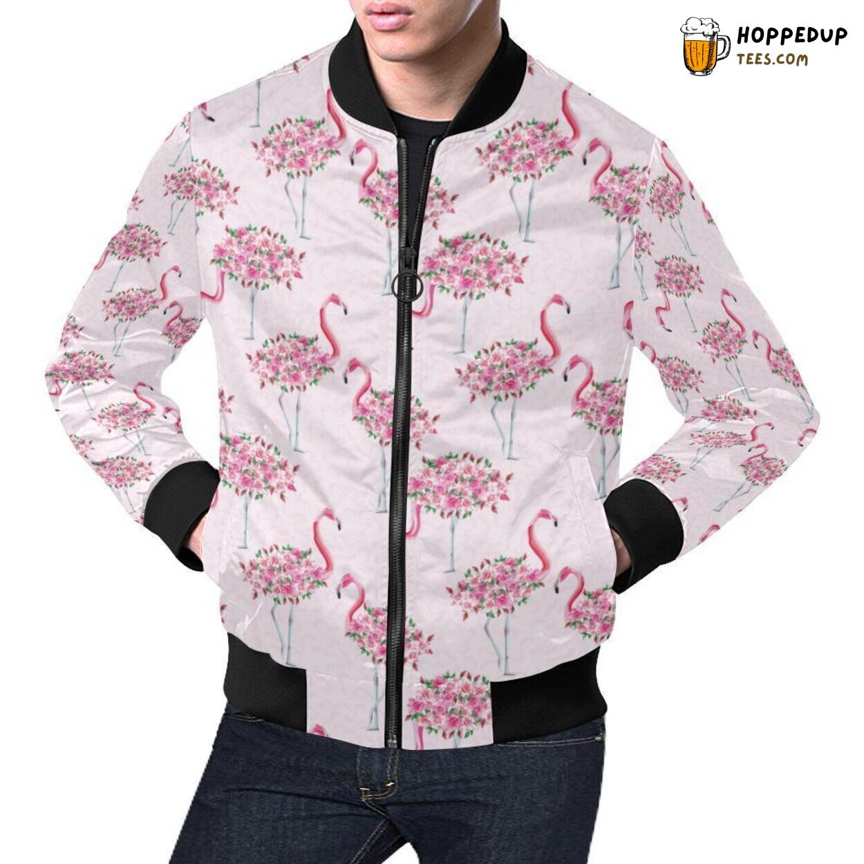 Tropical Flamingo Hawaiian Floral Pattern Men’s Bomber Jacket Print