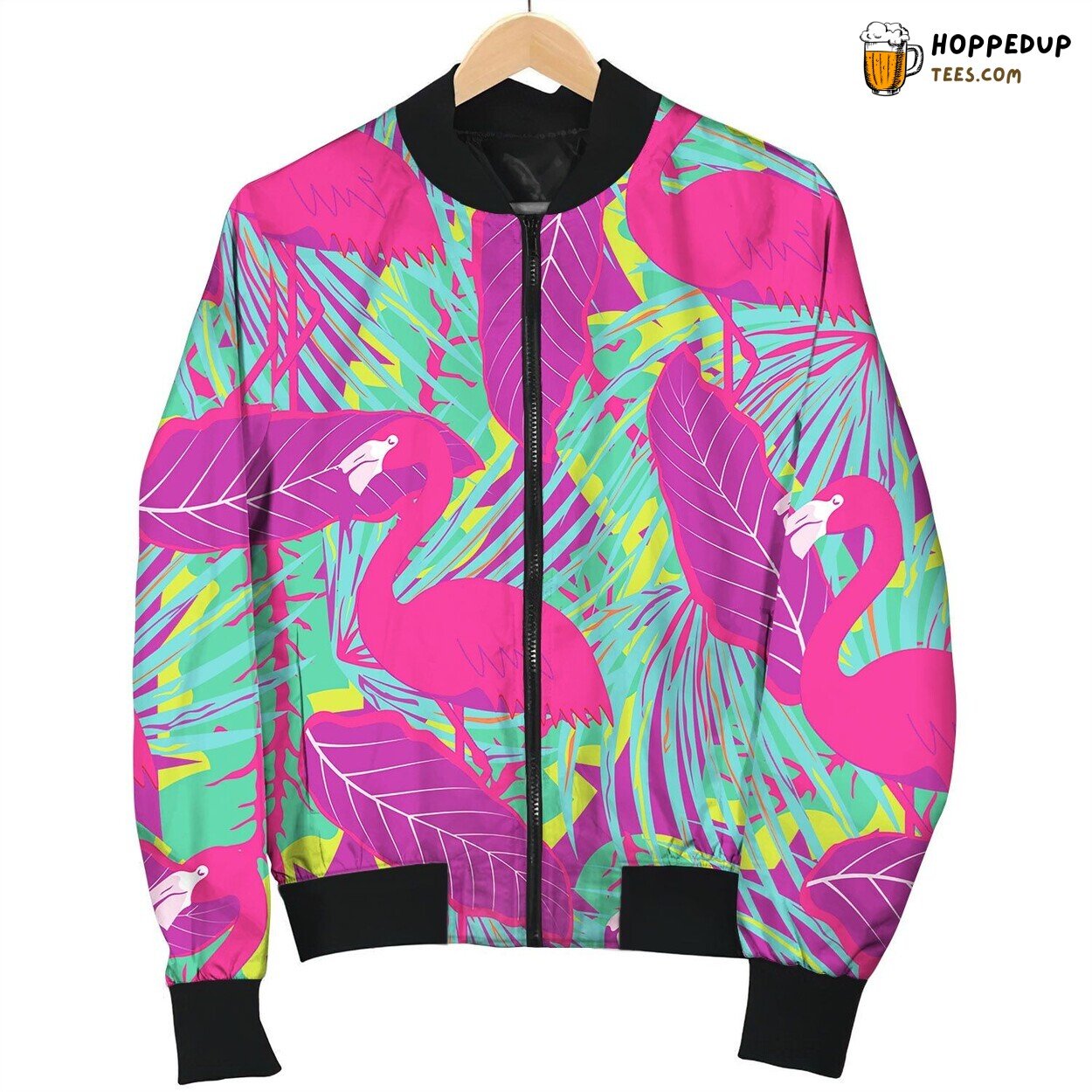 Tropical Flamingo Pattern Bomber Jacket