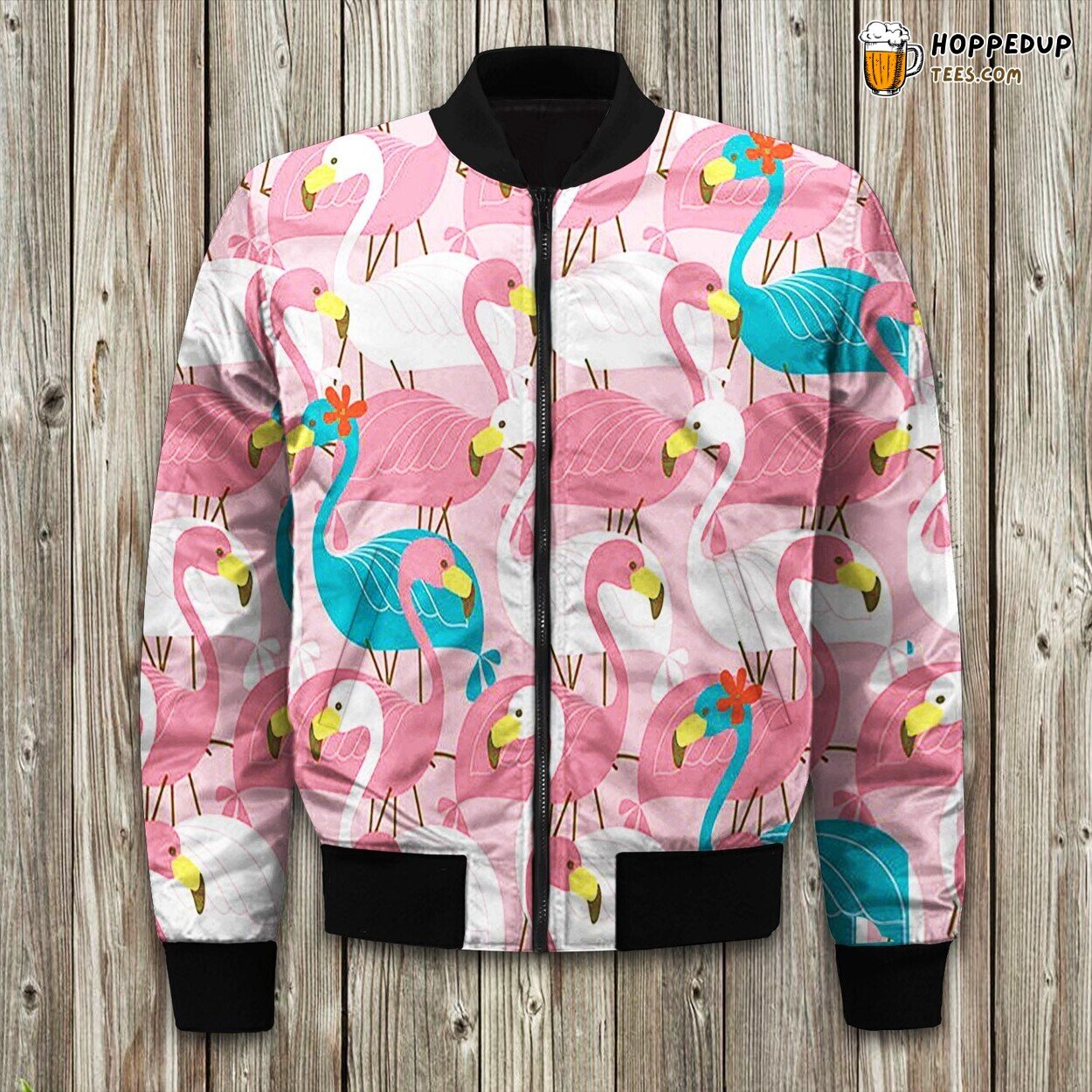 Tropical Flamingo Print Winter Bomber Jacket Beach Inspired Elegance Touch