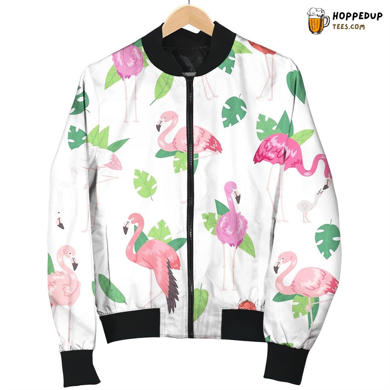 Tropical Flamingo Seamless Pattern Summer Time Bomber Jacket