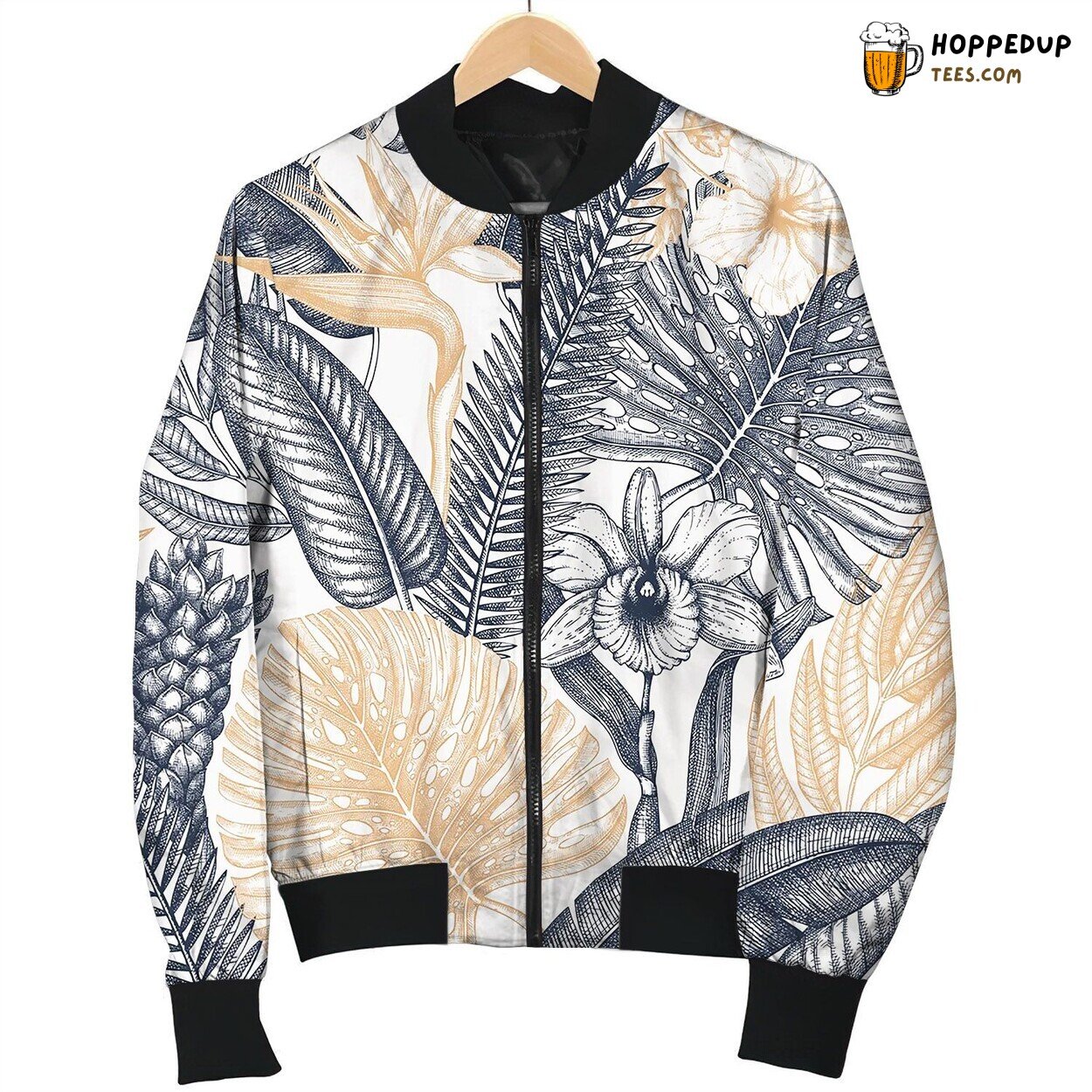 Tropical Flora Seamless Pattern Plants Bomber Jacket