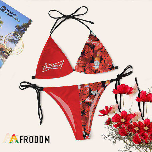 Tropical Floral Budweiser Triangle Bikini Set Swimsuit HU