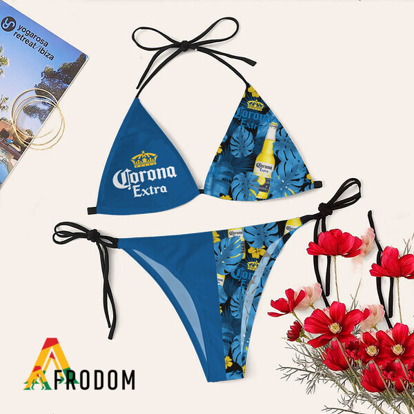 Tropical Floral Corona Extra Triangle Bikini Set Swimsuit HU Tropical Floral Corona Extra Triangle Bikini Set Swimsuit HU