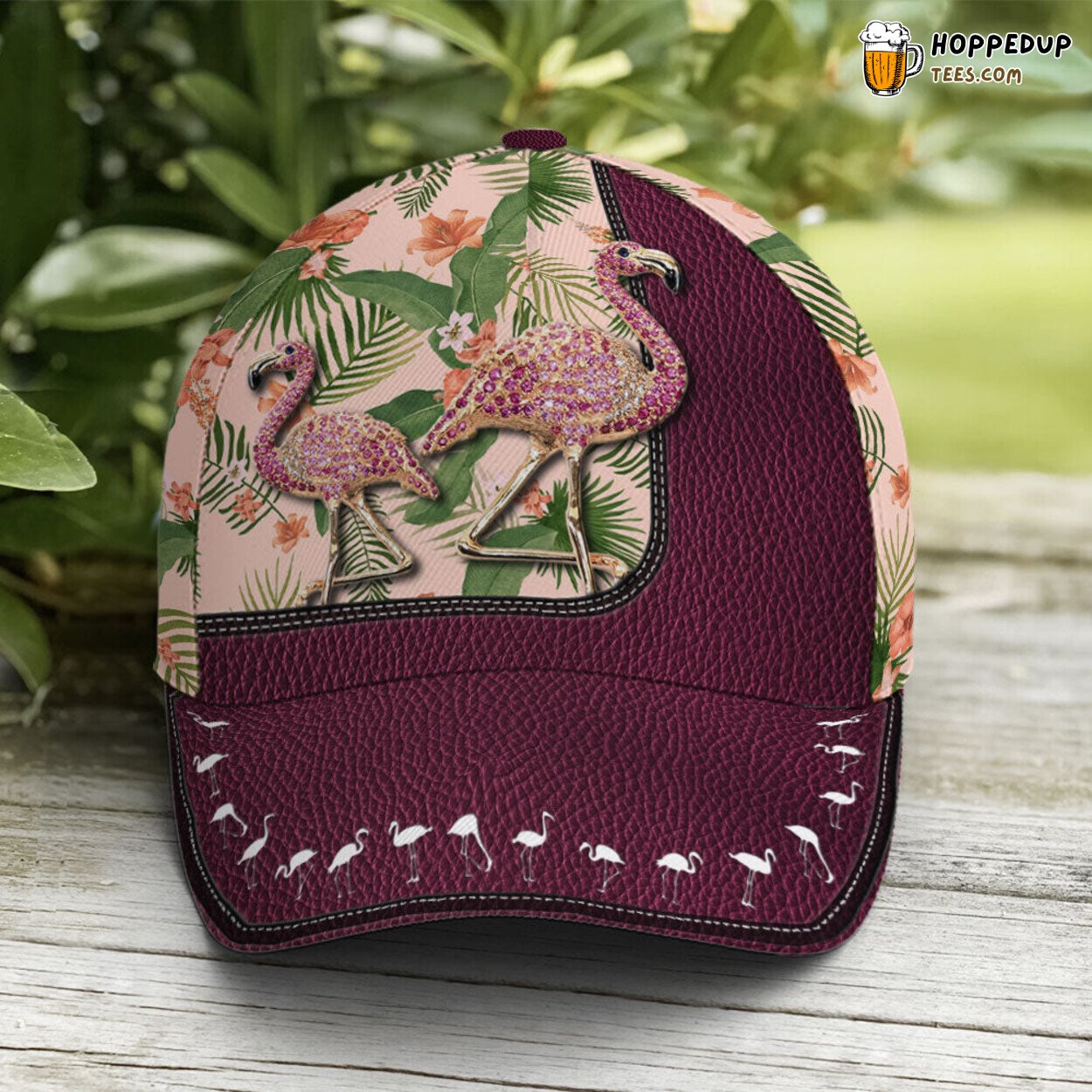 Tropical Floral Flamingo Purple Leather Style Unique Baseball Cap