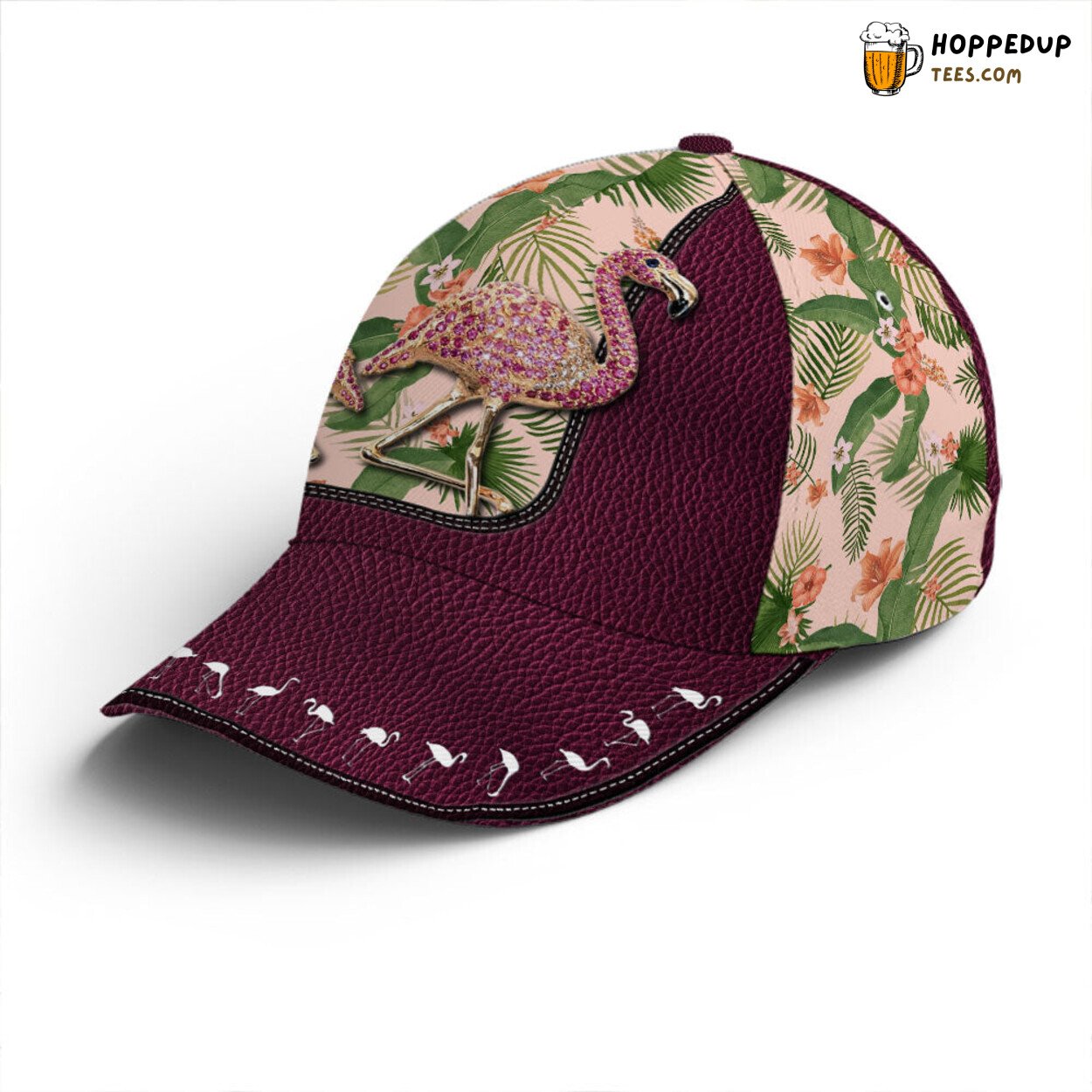 Tropical Floral Flamingo Purple Leather Style Unique Baseball Cap