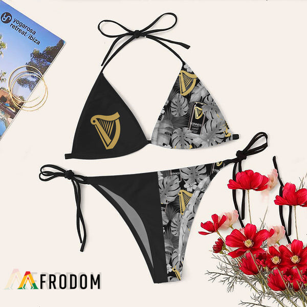 Tropical Floral Guinness Beer Triangle Bikini Set Swimsuit HU