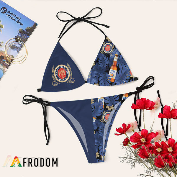 Tropical Floral Miller Lite Triangle Bikini Set Swimsuit HU