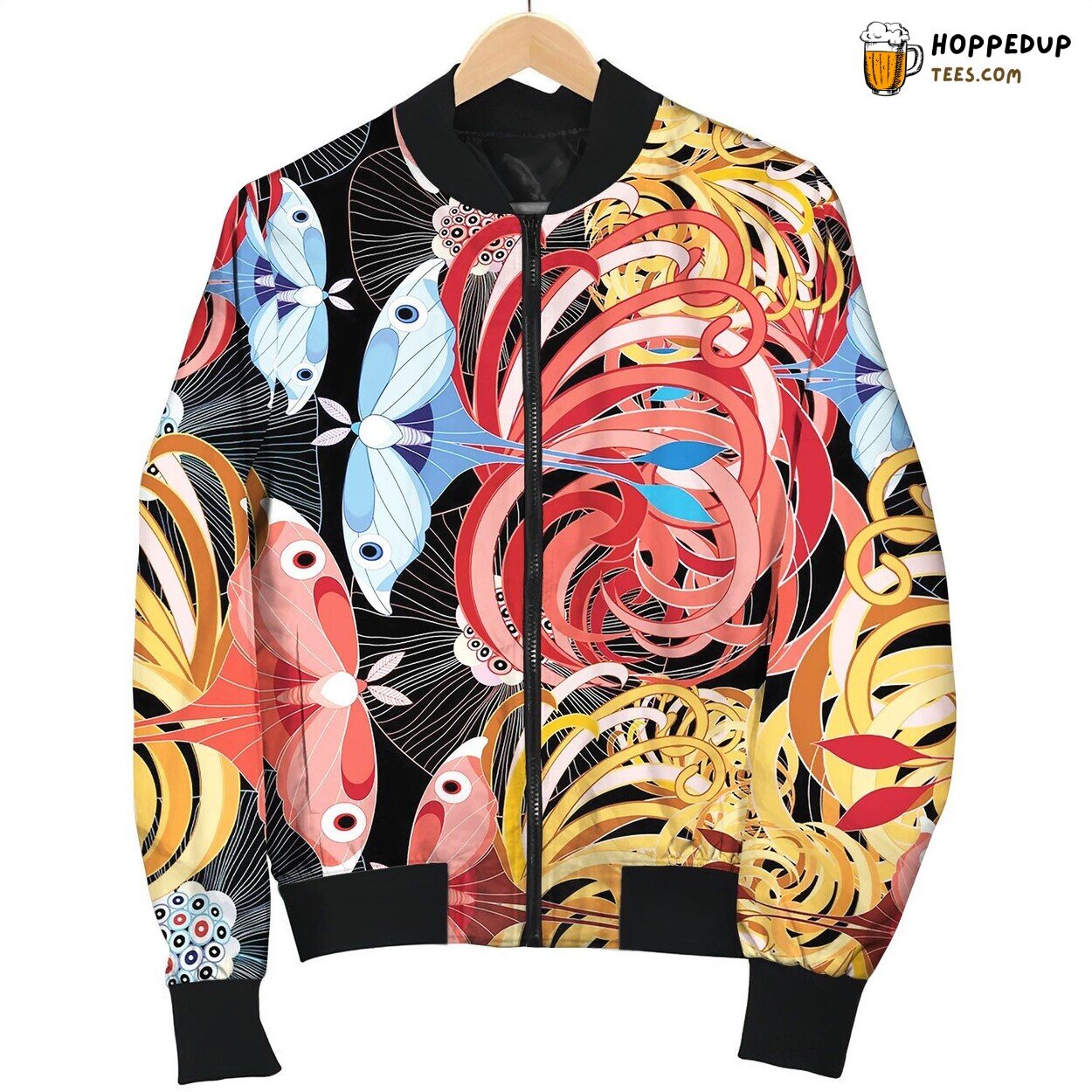Tropical Floral Pattern With Butterflies Bomber Jacket