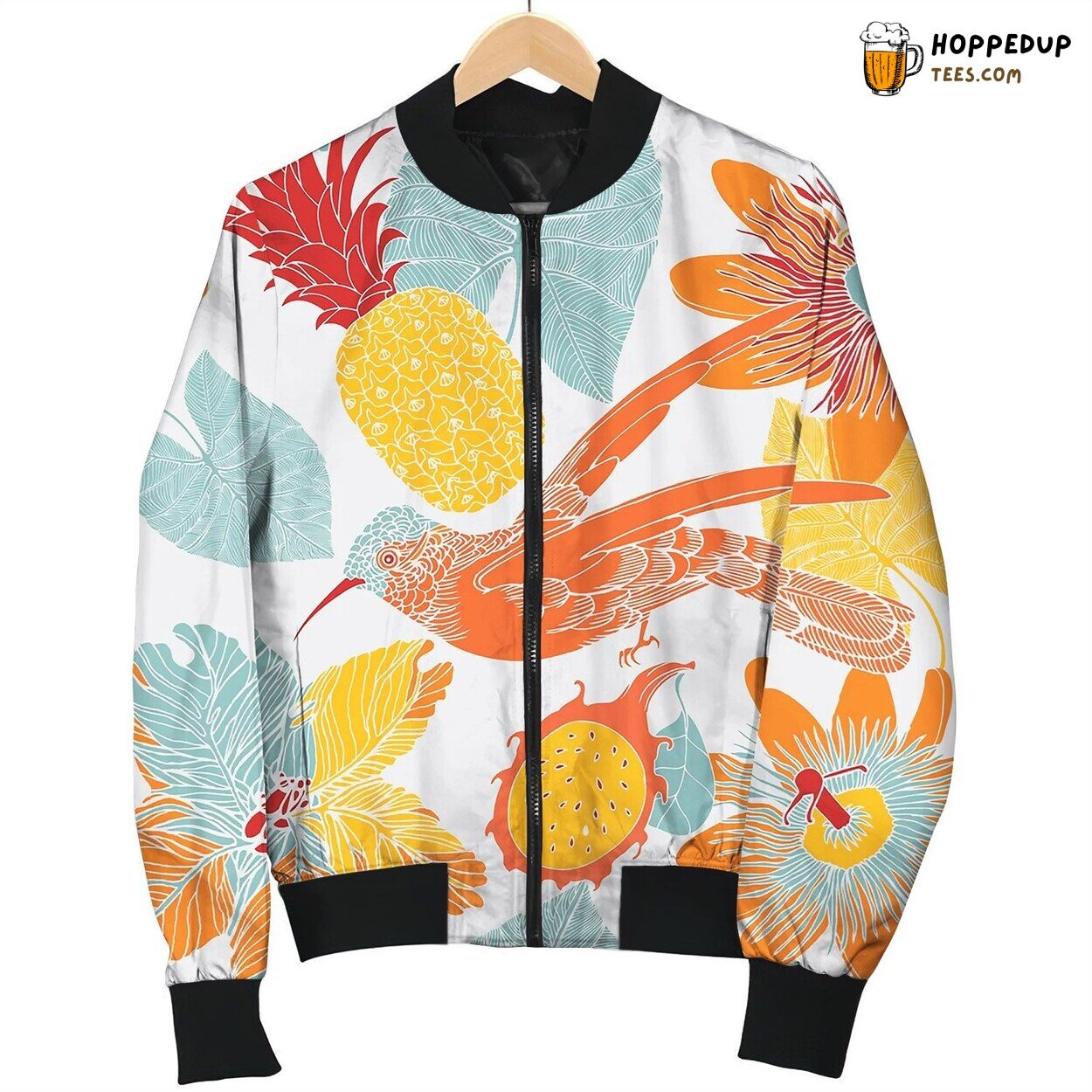 Tropical Floral Pattern With Humming Birds Bomber Jacket