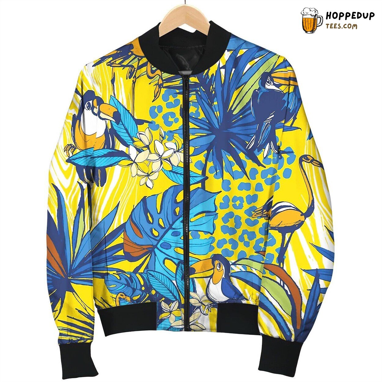 Tropical Floral Seamless Background Pattern Palm Bomber Jacket