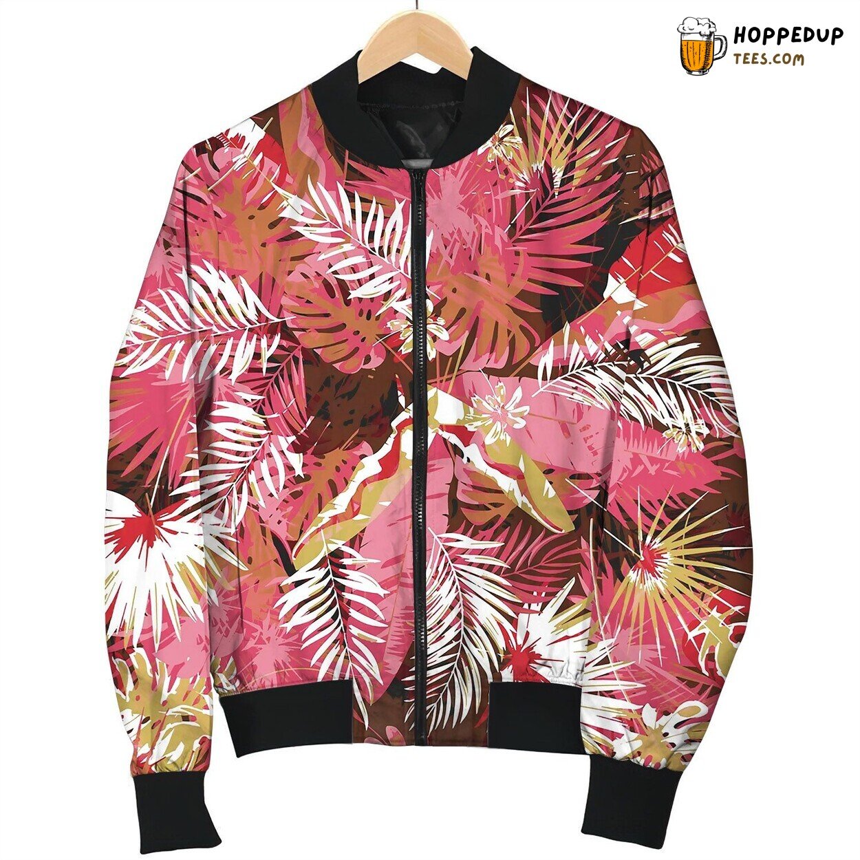 Tropical Floral Seamless Palm Trees Pattern Bomber Jacket