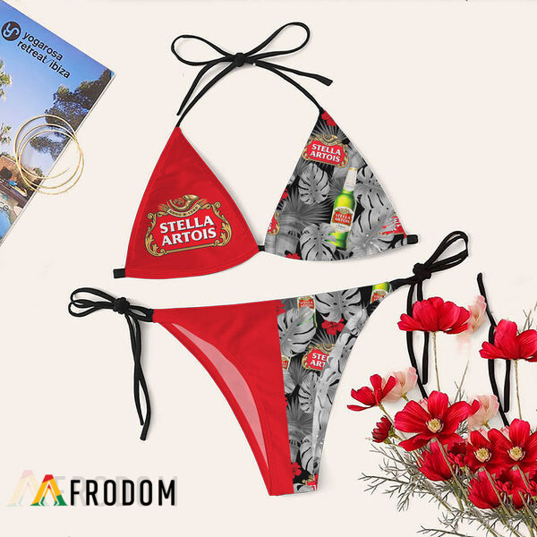 Tropical Floral Stella Artois Triangle Bikini Set Swimsuit HU