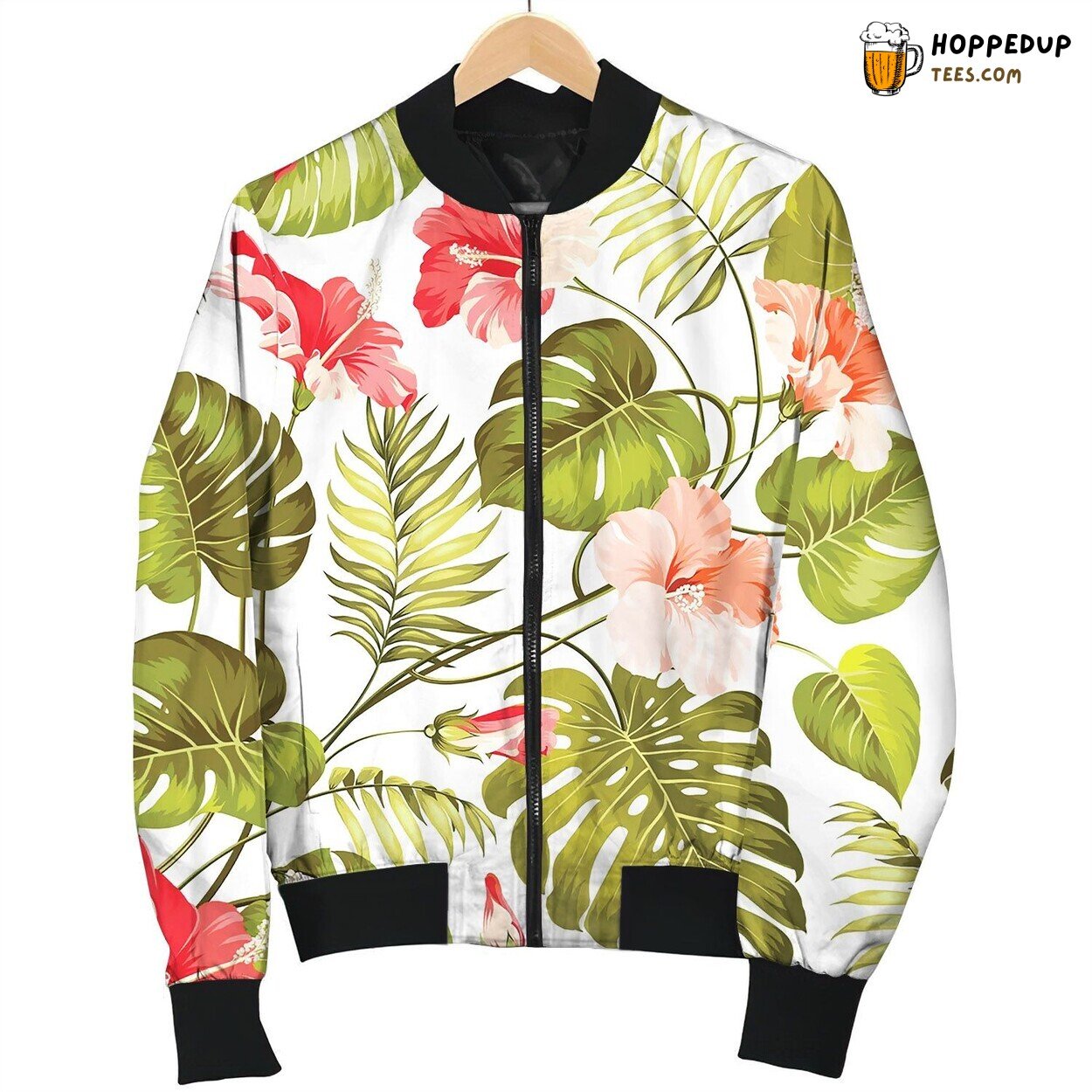 Tropical Flower Elegance Winter Bomber Jacket Island Flora Theme
