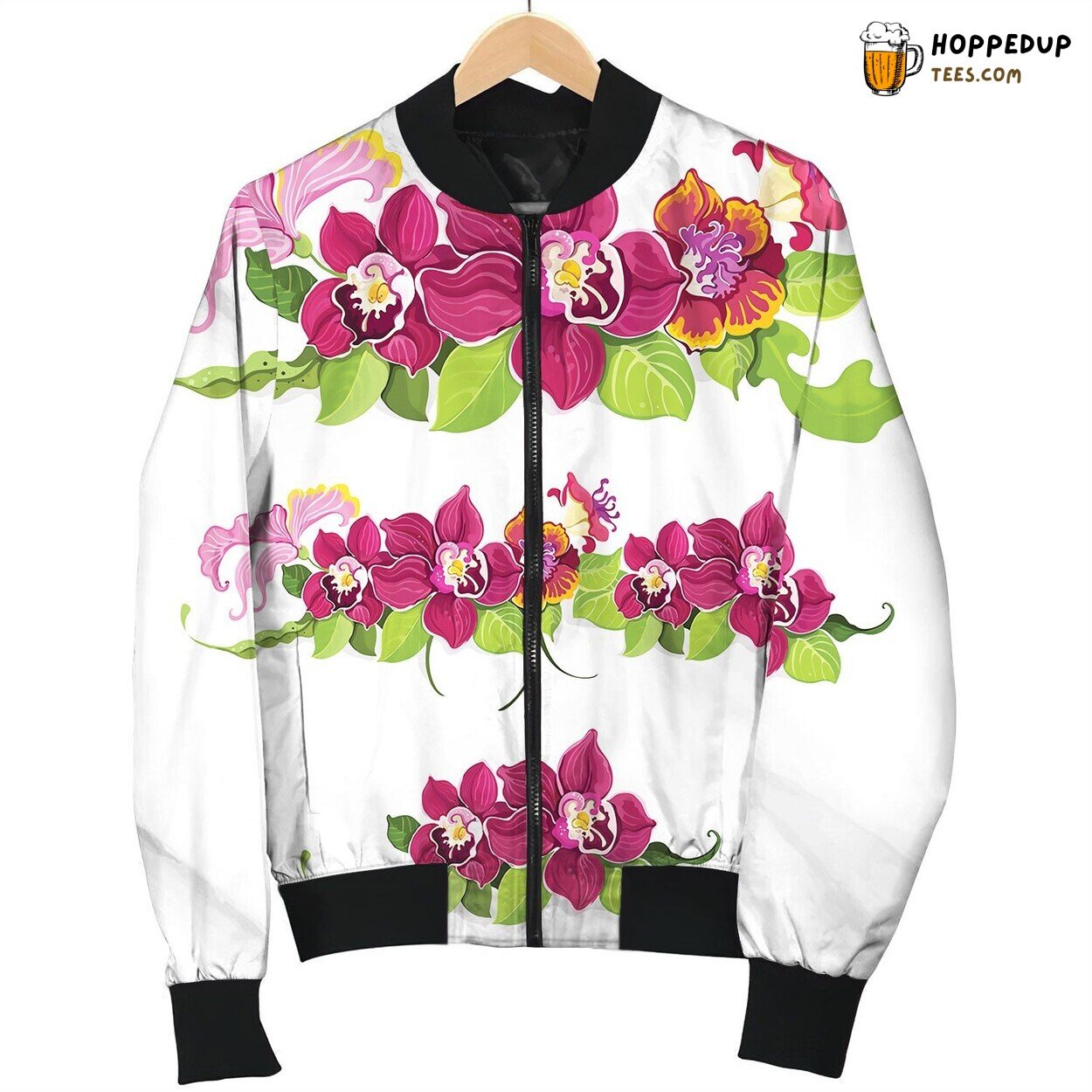 Tropical Flower Elements Pattern Bomber Jacket