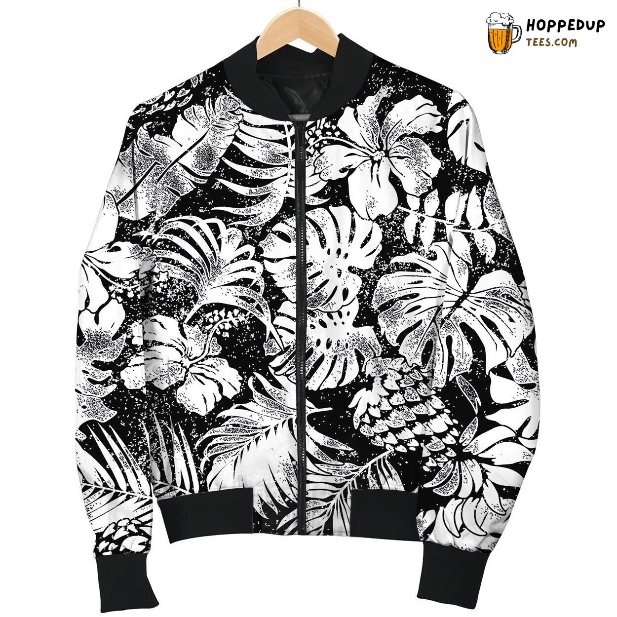 Tropical Flower Leaf Pineapple Patchwork Bomber Jacket
