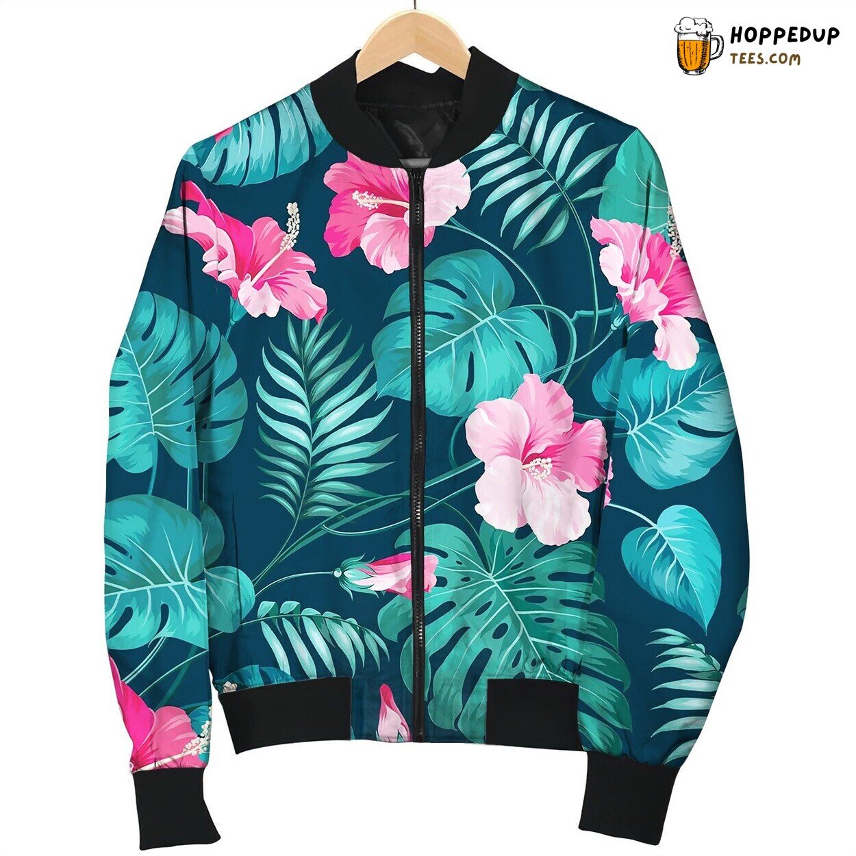 Tropical Flower Pattern Bomber Jacket