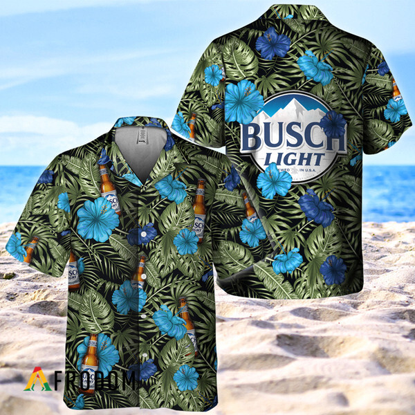 Tropical Flower With Palm Leaves Busch Light Hawaiian Shirt HU