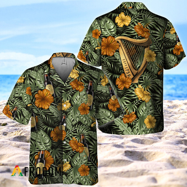 Tropical Flower With Palm Leaves Guinness Hawaiian Shirt HU