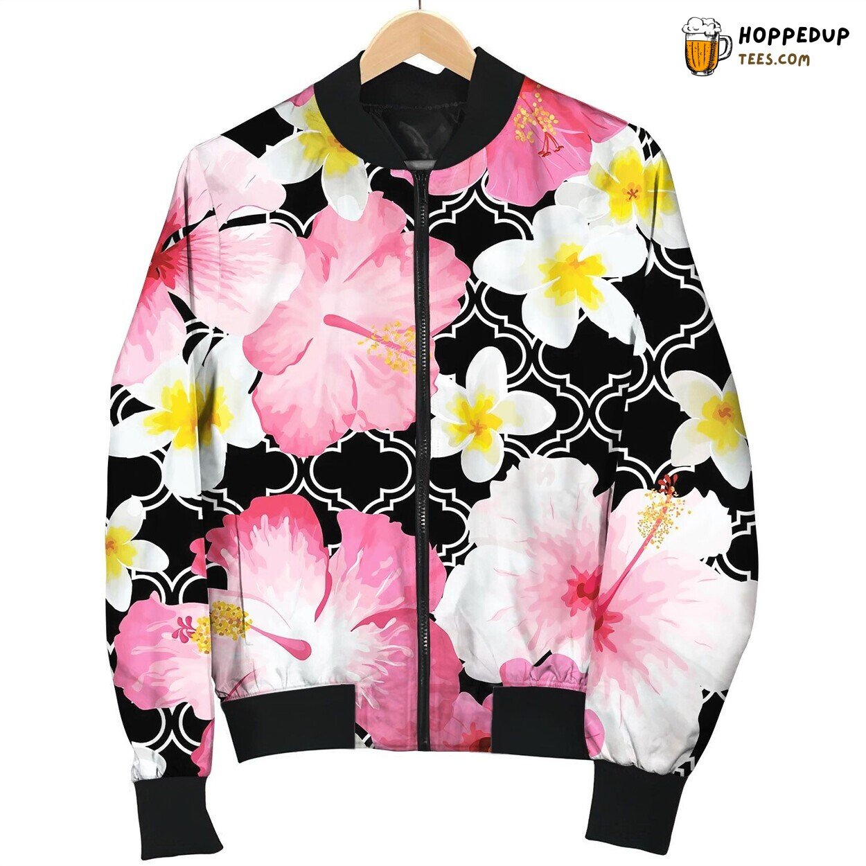 Tropical Flowers And Leaves Geometric Background Bomber Jacket