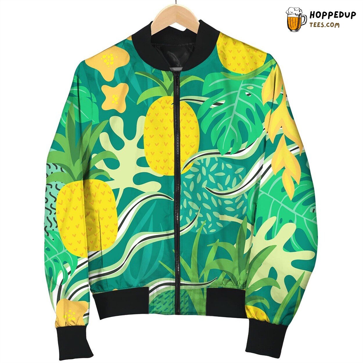 Tropical Flowers And Leaves Pattern Pineapples Bomber Jacket