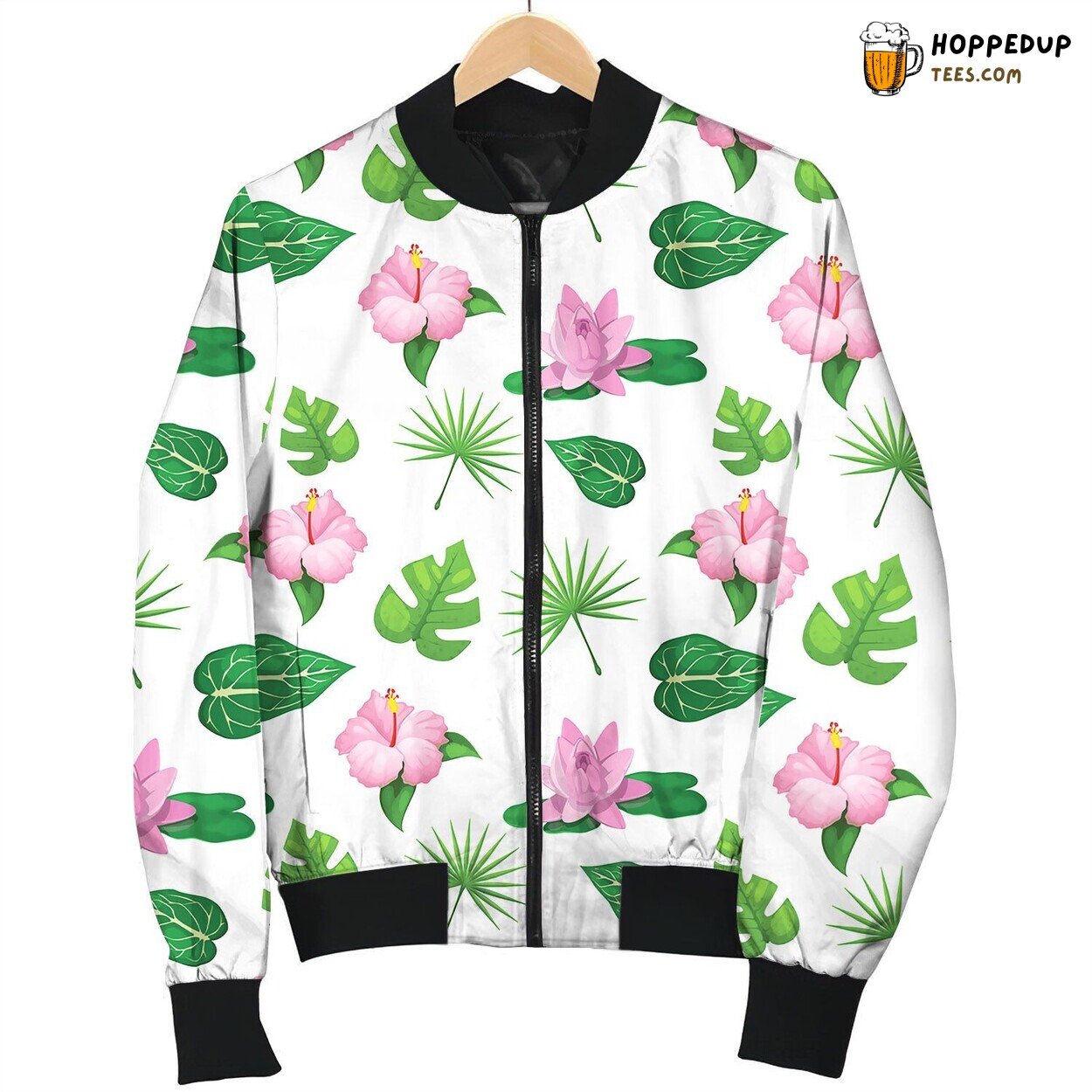 Tropical Flowers And Leaves Seamless Pattern Bomber Jacket