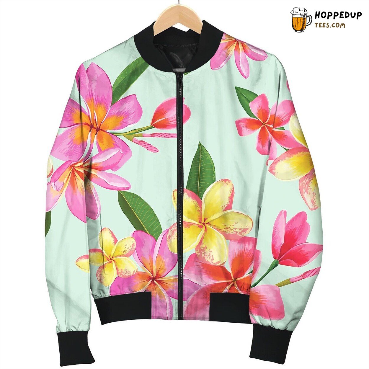 Tropical Flowers And Palm Leaves Seamless Pattern Bomber Jacket