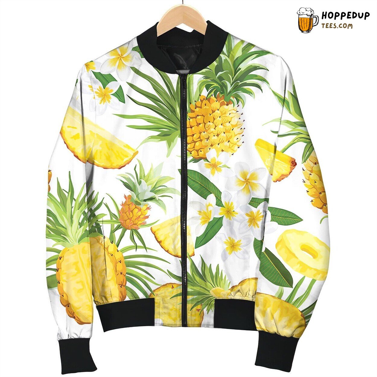 Tropical Flowers And Pineapple Seamless Pattern Bomber Jacket