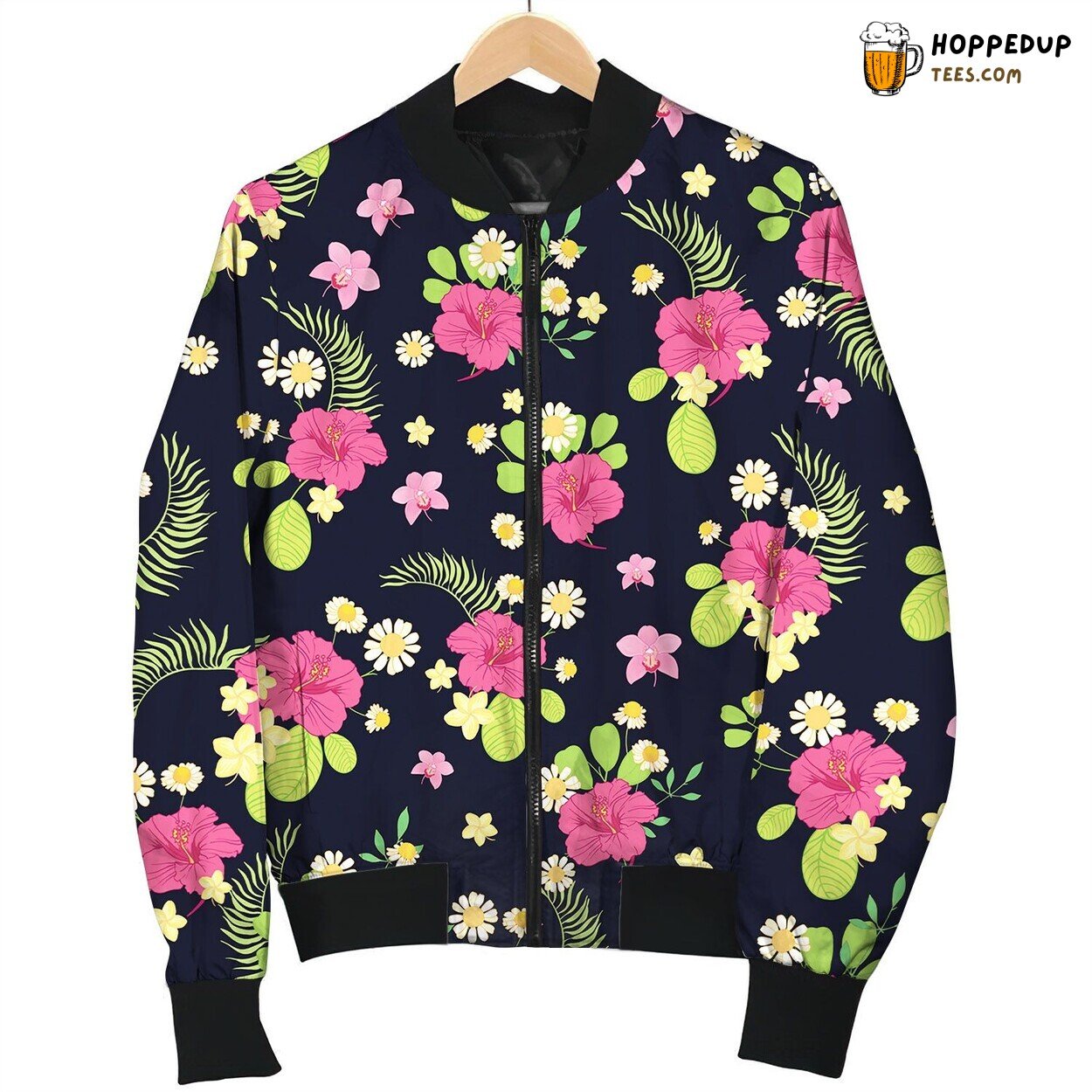 Tropical Flowers Ditsy Seamless Pattern Design Bomber Jacket