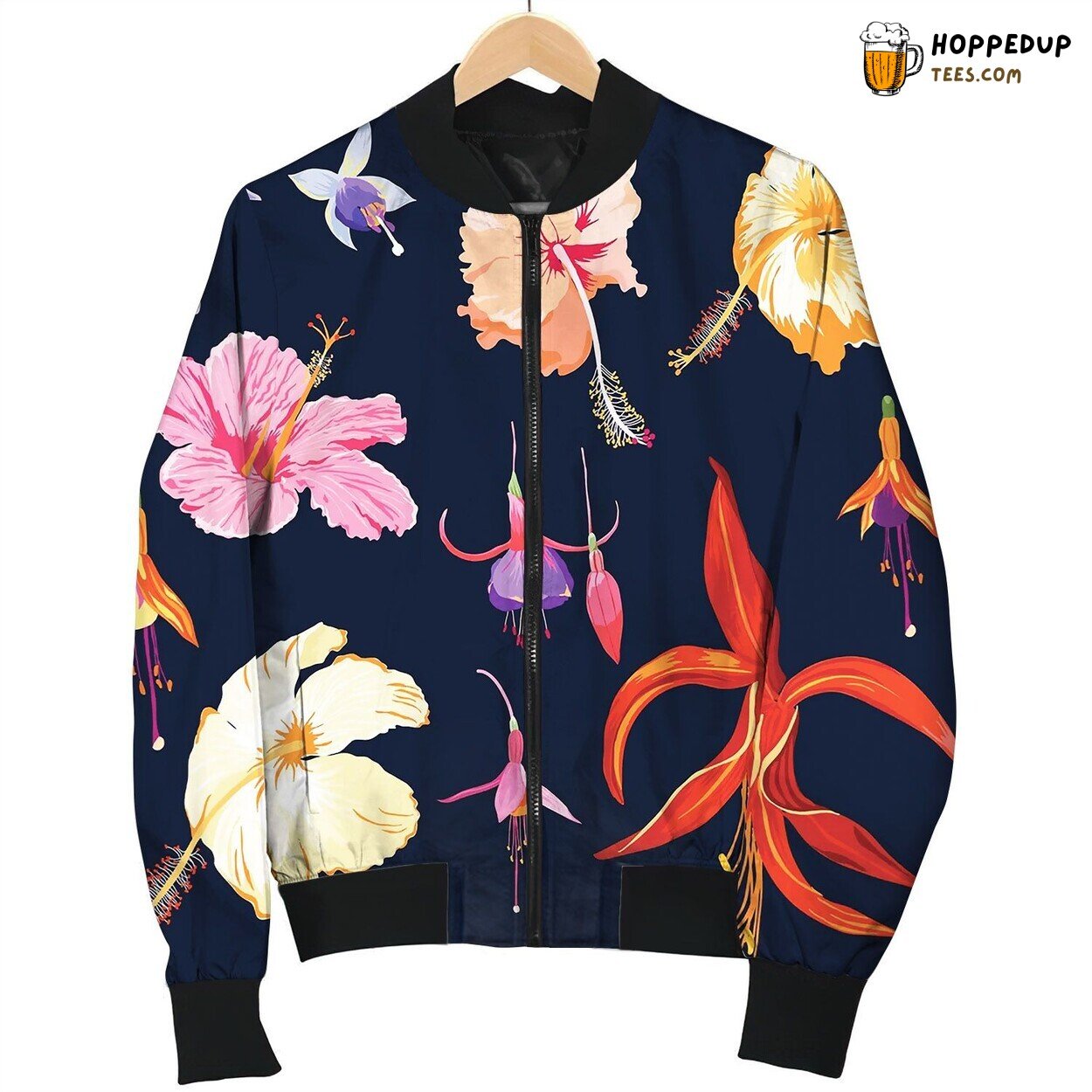 Tropical Flowers In Watercolor Style Bomber Jacket