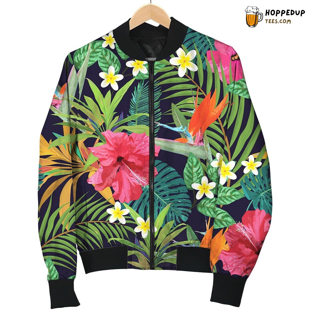 Tropical Flowers Seamless Pattern Colorful Bomber Jacket
