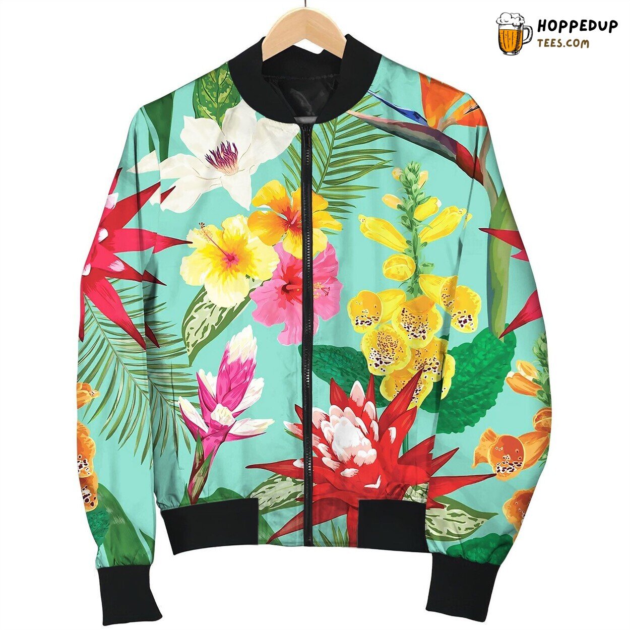 Tropical Flowers Seamless Pattern Summer Floral Bomber Jacket