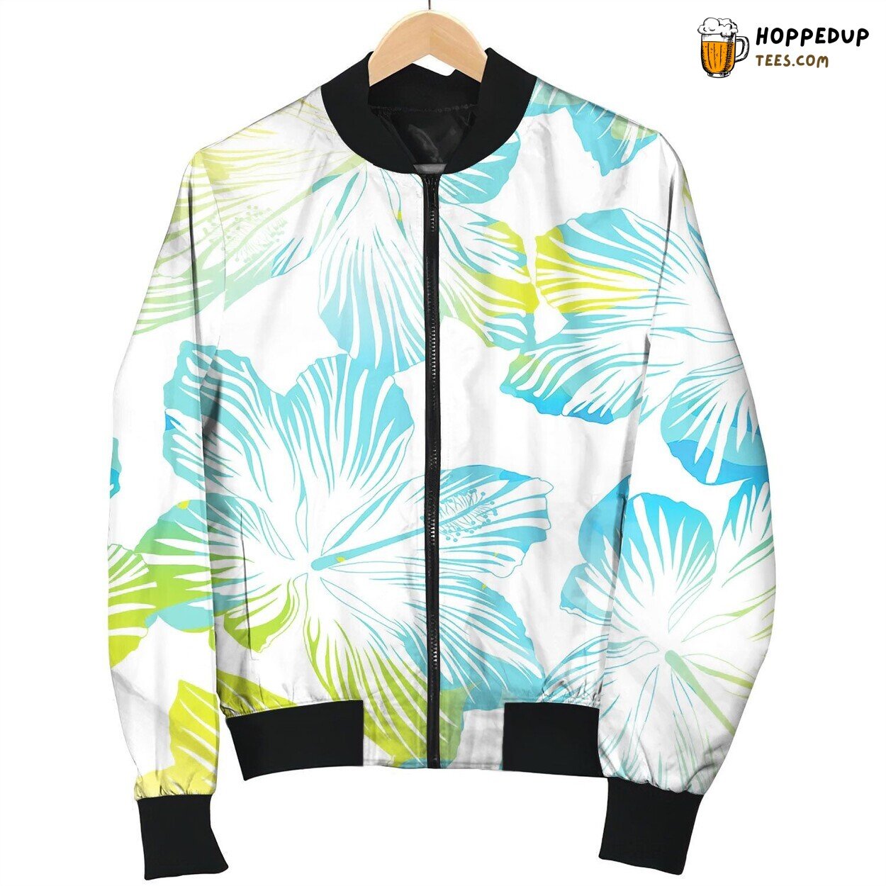 Tropical Flowers White Seamless Pattern Bomber Jacket