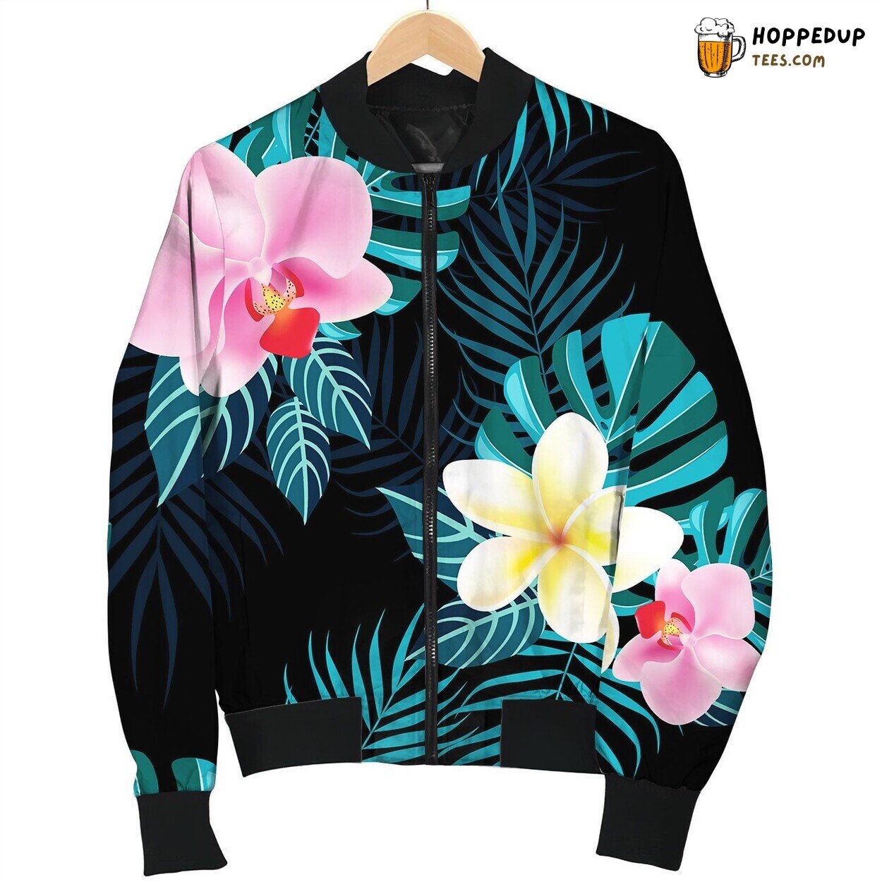 Tropical Foliage And Flowers Bomber Jacket