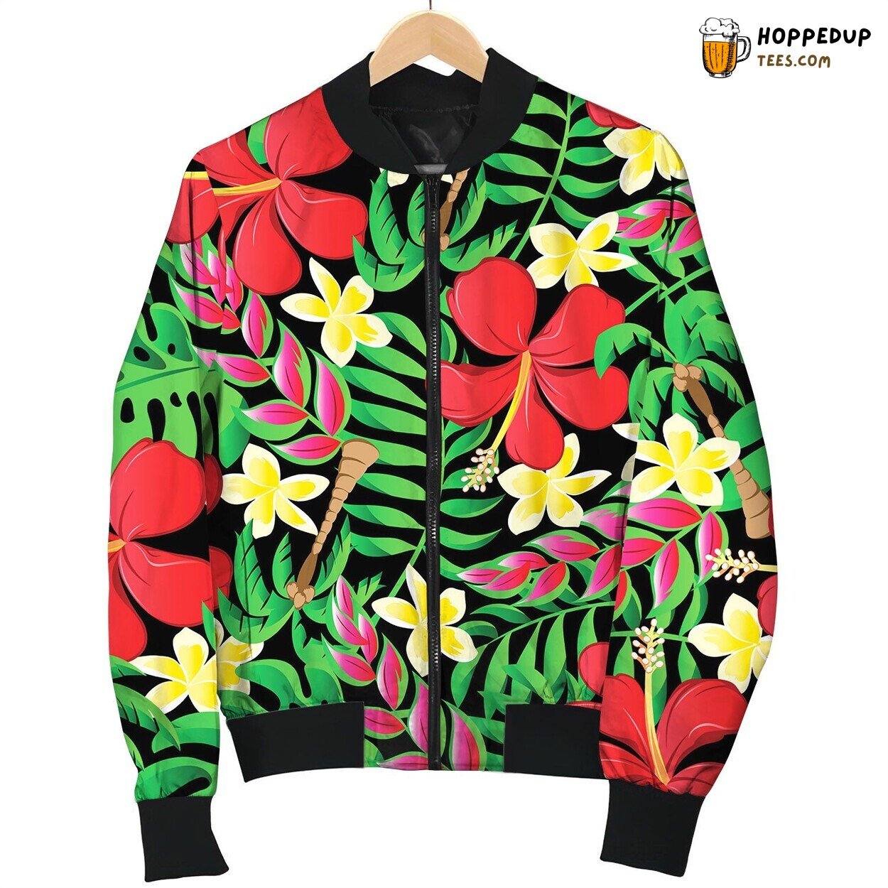 Tropical Frangipani Palms And Hibiscus Flowers Bomber Jacket