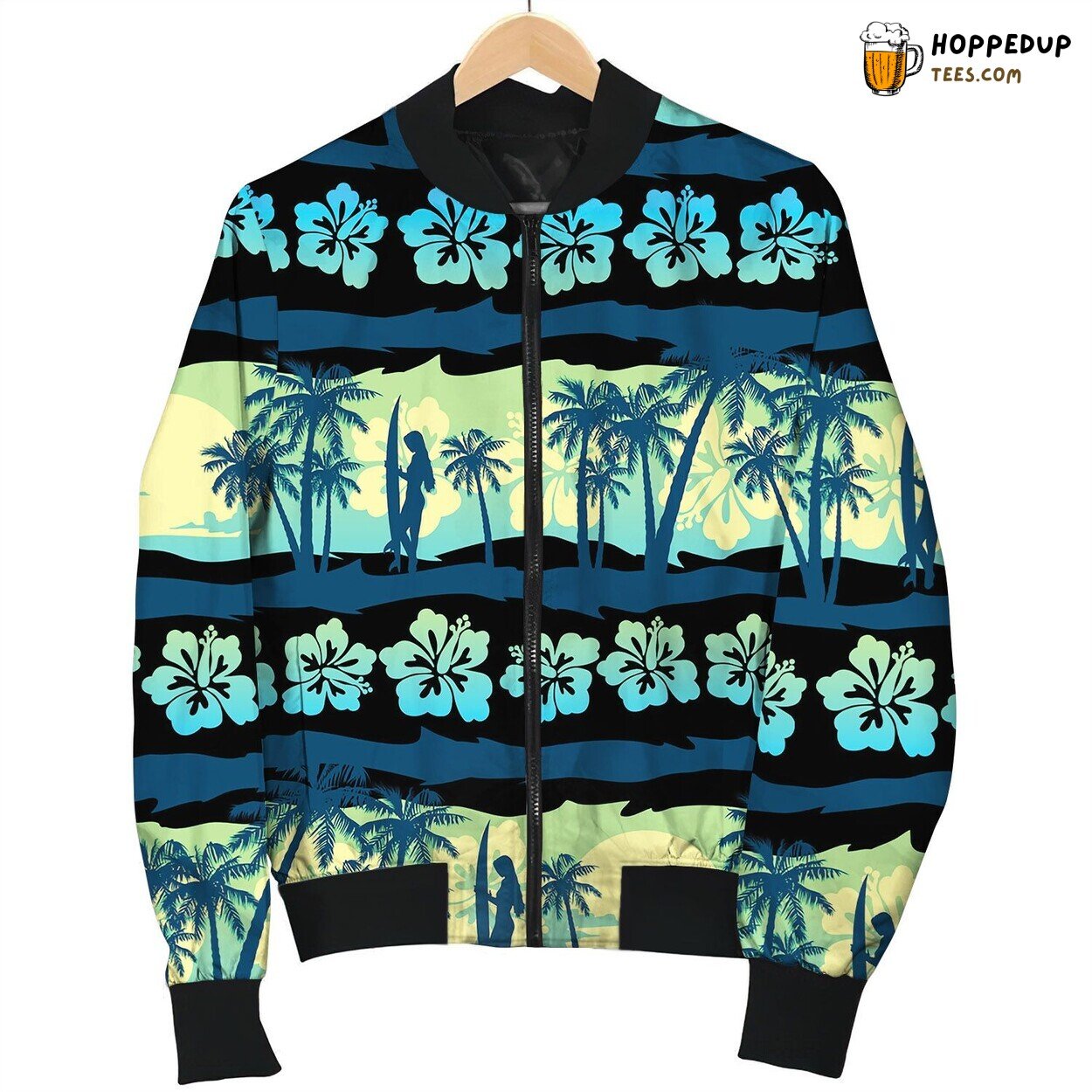 Tropical Frangipani With Green Sunrise Seamless Bomber Jacket