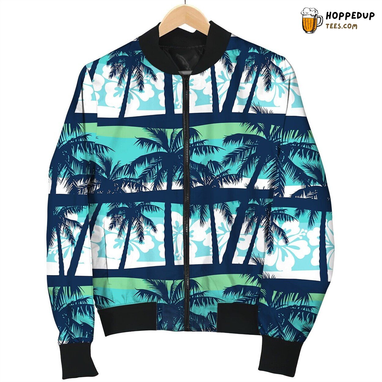 Tropical Frangipani With Palms Seamless Pattern Bomber Jacket