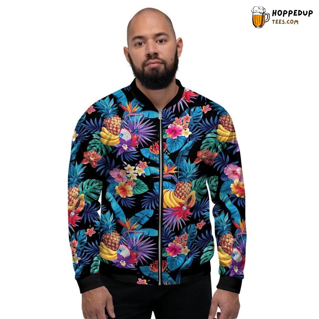 Tropical Fruit Display Hawaiian Inspired Men’s Bomber Jacket Island Freshness