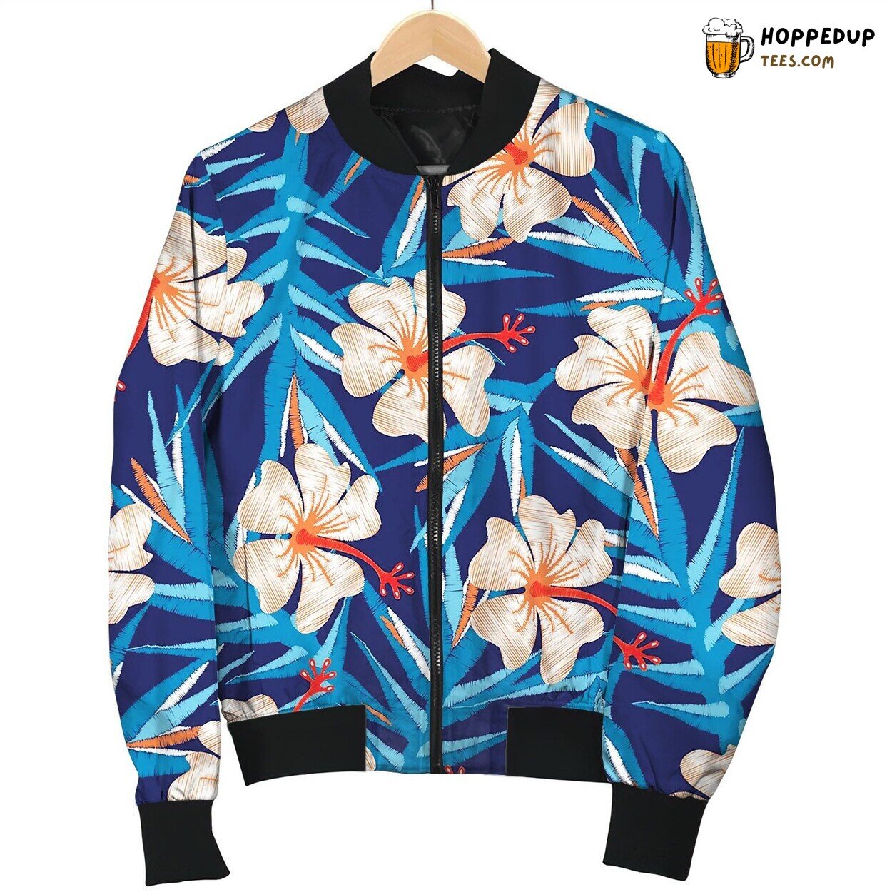 Tropical Ginger Embroidery Floral Design Seamless Bomber Jacket