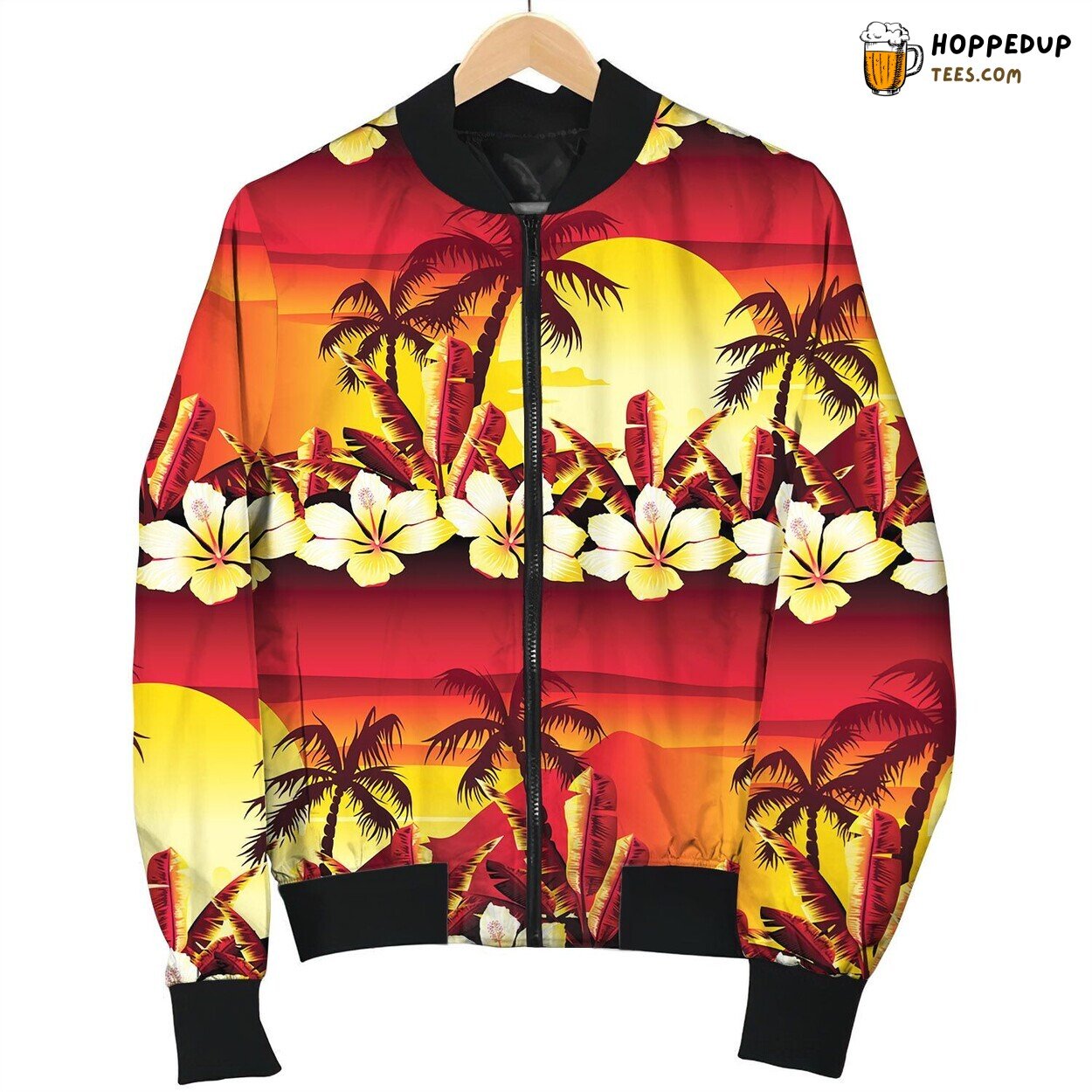 Tropical Golden Sunset With Hibiscus Flowers Bomber Jacket