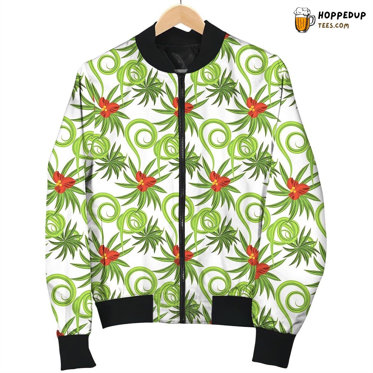 Tropical Grass Field Seamless Pattern Bomber Jacket