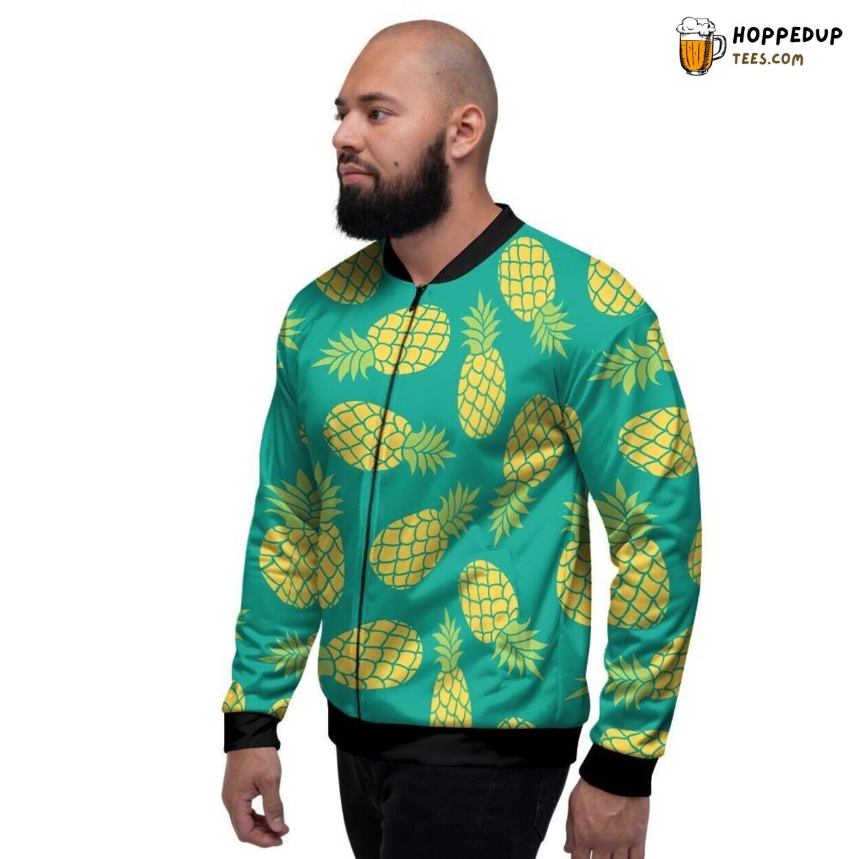 Tropical Green Pineapple Design Men’s Bomber Jacket Island Fruit Pattern