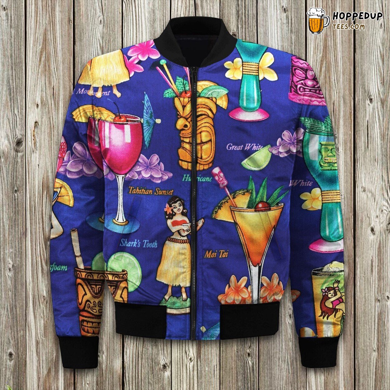 Tropical Hawaiian Cocktail Design Bomber Winter Jacket Coat